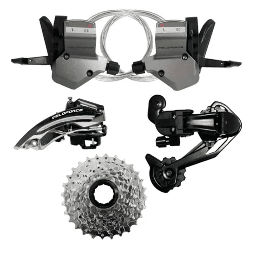 GRUPO VELOFORCE 24V C/ CÂMBIOS, ALAVANCA E CASSETE 12/32D - PRETO/PRATA