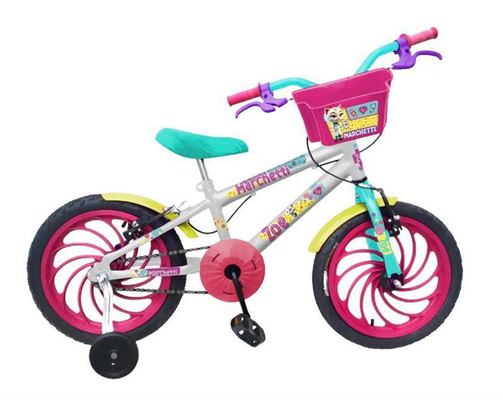 BICICLETA ARO 16 MARCHETTI ZOE AÇO BRANCO/ROSA/VERDE