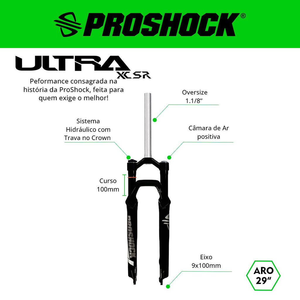 SUSPENSÃO ULTRA XC TRAVA NO CROWN SR SPIDER ARO 29 EIXO 9X100 PRETA BRILHANTE