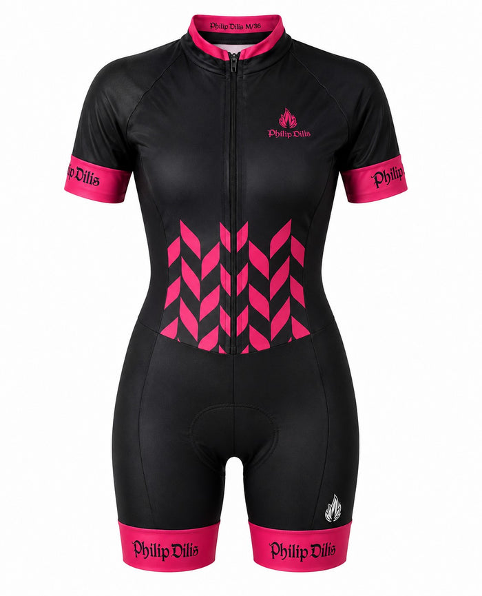Macaquinho de Ciclismo Filip Dillis Feminino Preto/Pink - PRETO/PINK / P
