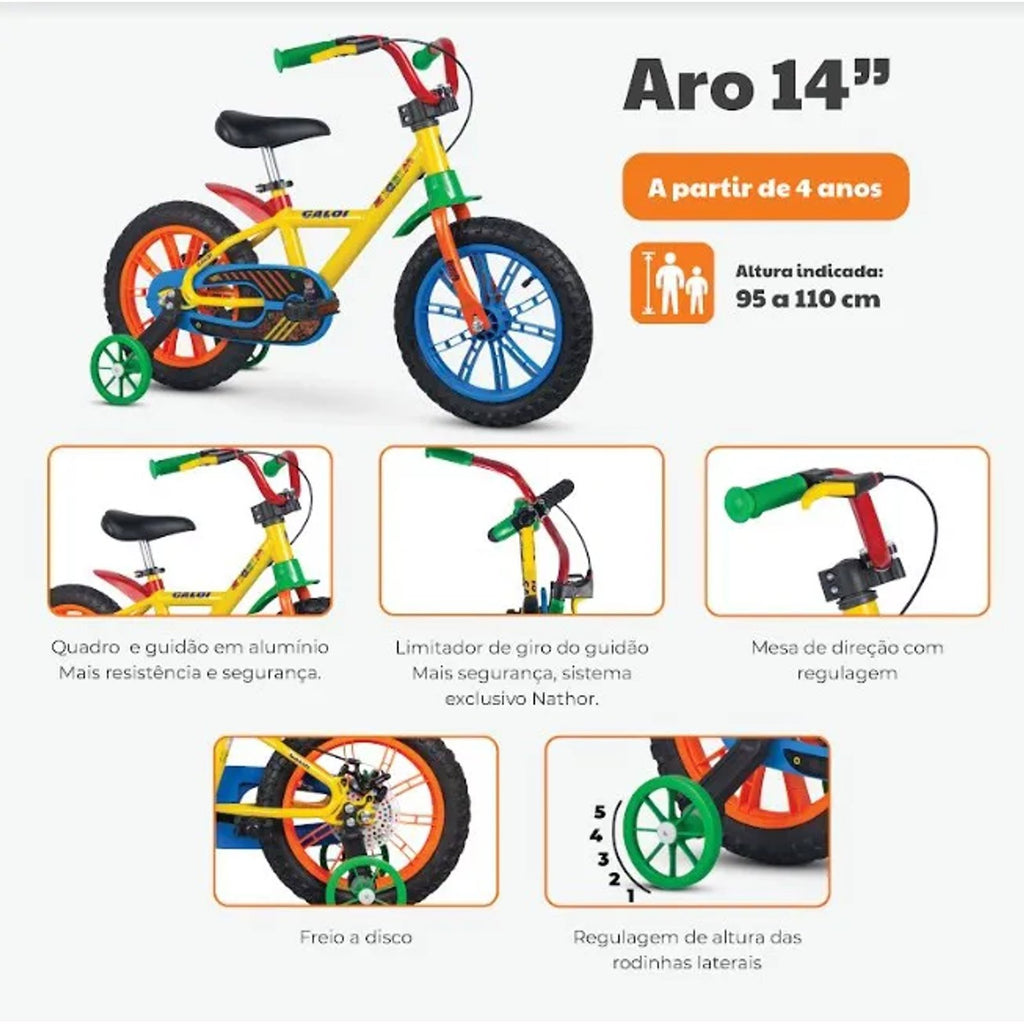 Bicicleta 14 Nathor First Pro Disc C/ Quadro Alumínio