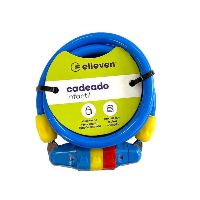 CADEADO ESPIRAL 8MM X 1,2M ELLEVEN INFANTIL C/ SEGREDO - AZUL