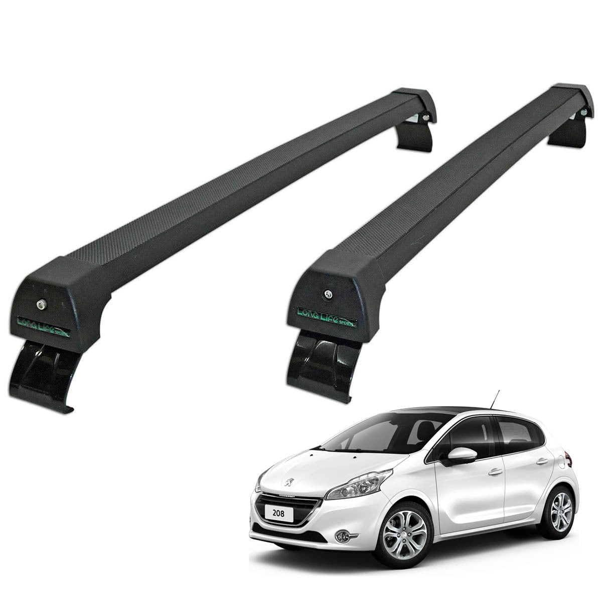 RACK LONG LIFE PEUGEOT 208 SEM TETO SOLAR  (A PARTIR DE 2020) - 2 e 4  PORTAS -PRETO (P208X)