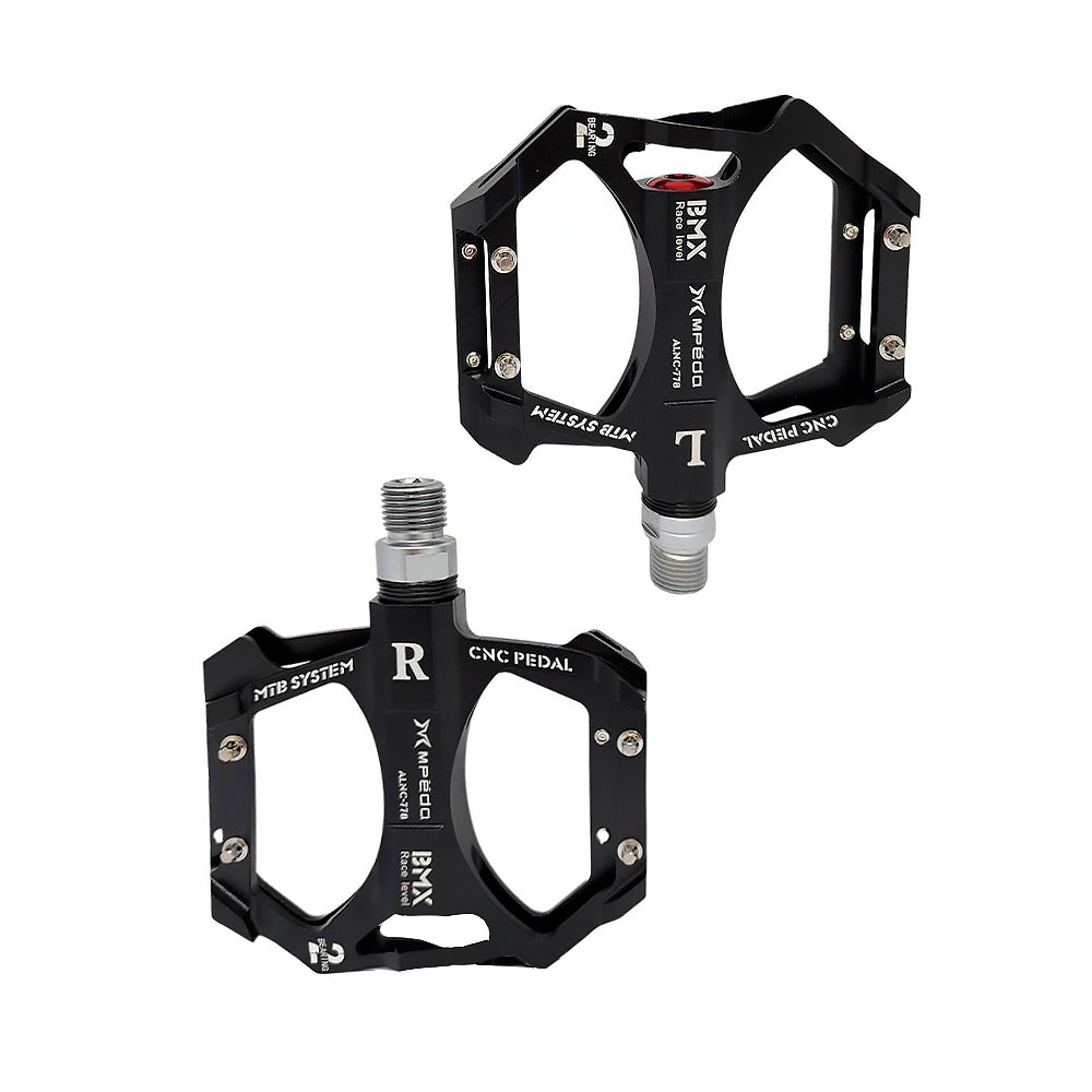 PEDAL 9/16 PLATAFORMA MTB/BMX ALUM. C/ROLAMENTO CNC ANODIZADO EIXO CRO-MO  - PRETO