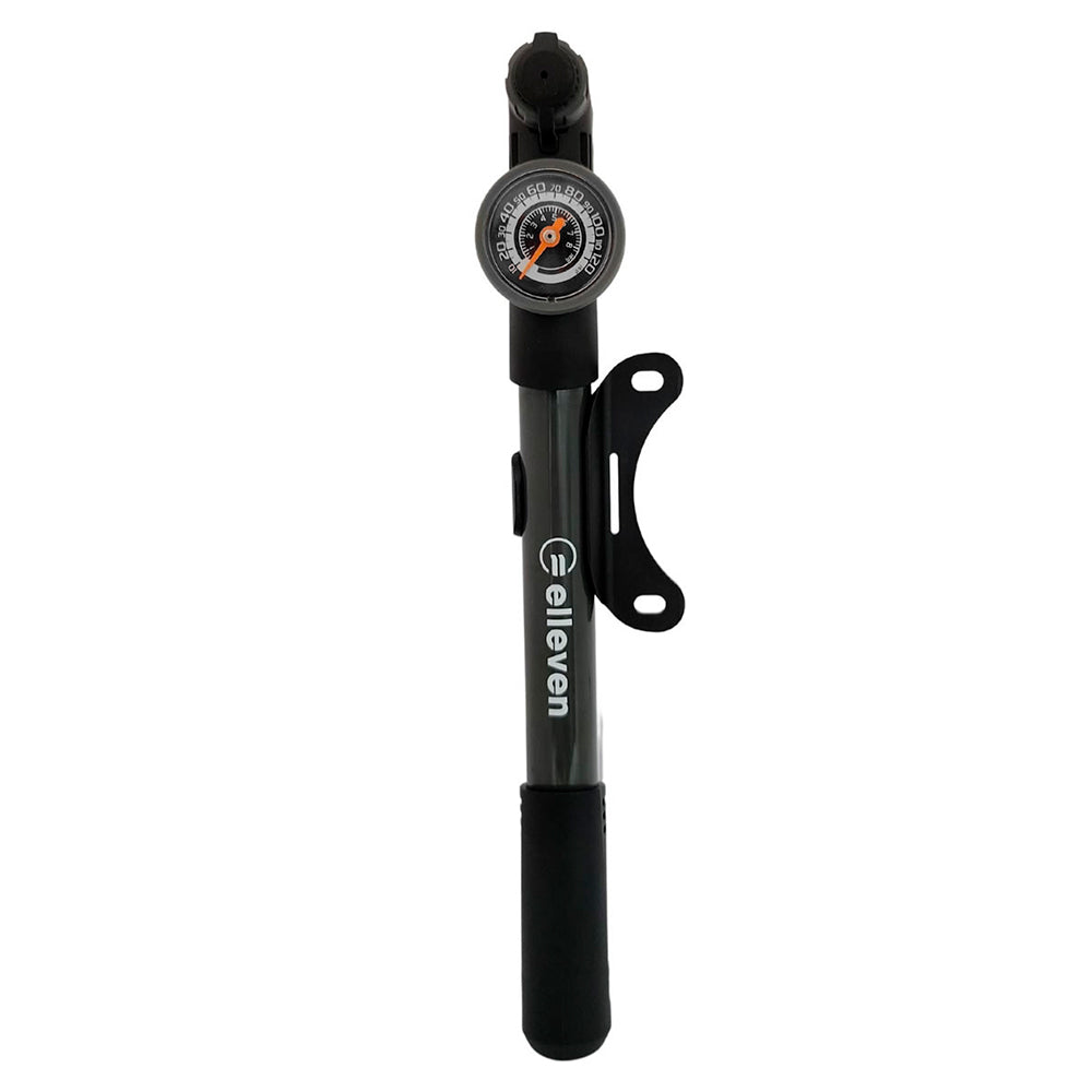 BOMBA ELLEVEN MINI ERGO BICO AUTOMATICO C/ MANÕMETRO E SUPORTE (120PSI) - PRETO