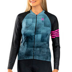 CAMISA CICLISMO FREE FORCE BASIC FEMININA MANGA LONGA CARE - PRETO/AZUL/PINK - M
