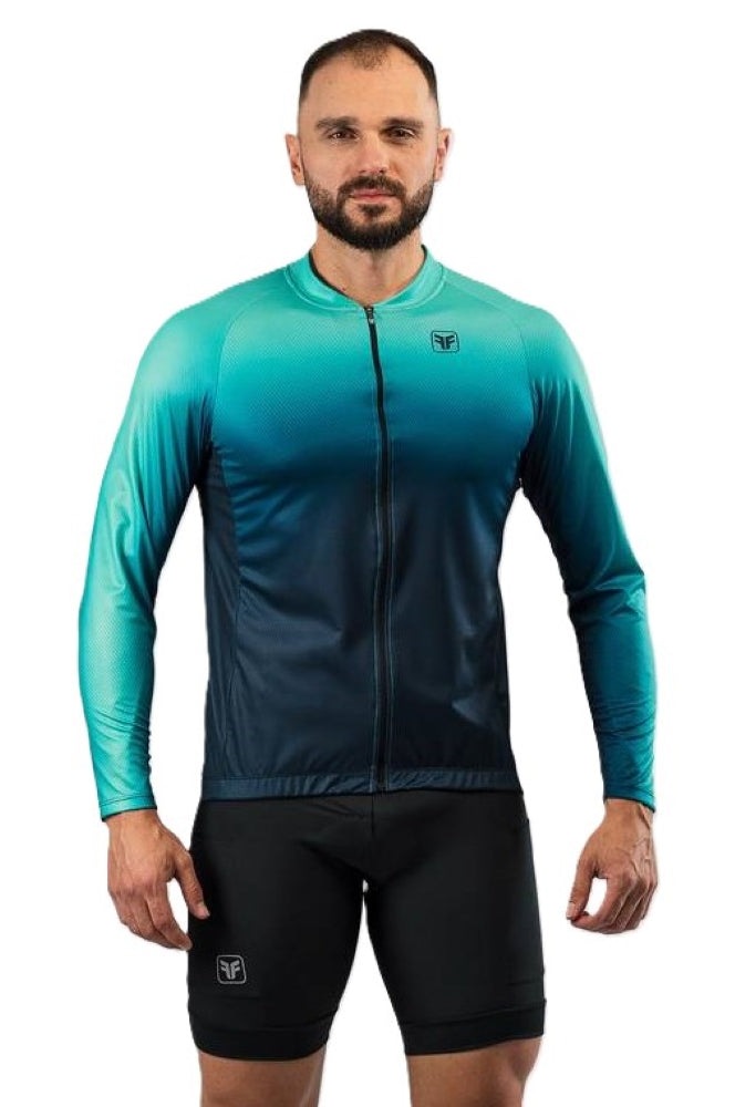 CAMISA DE CICLISMO FREE FORCE MASCULINA BASIC MANGA LONGA TURQUOISE 2024 - AZUL MARINHO / M