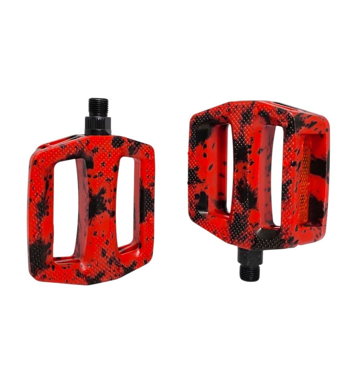 PEDAL PLATAFORMA 9/16 EM NYLON ESFERADO CAMUFLADO COM REFLETOR PRETO/VERMELHO