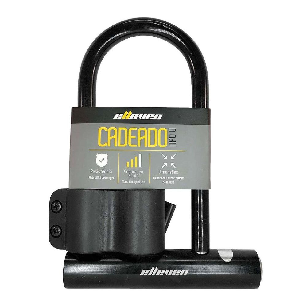 CADEADO TRAVA TIPO U ELLEVEN 140MM X 210MM C/ SUPORTE - PRETO