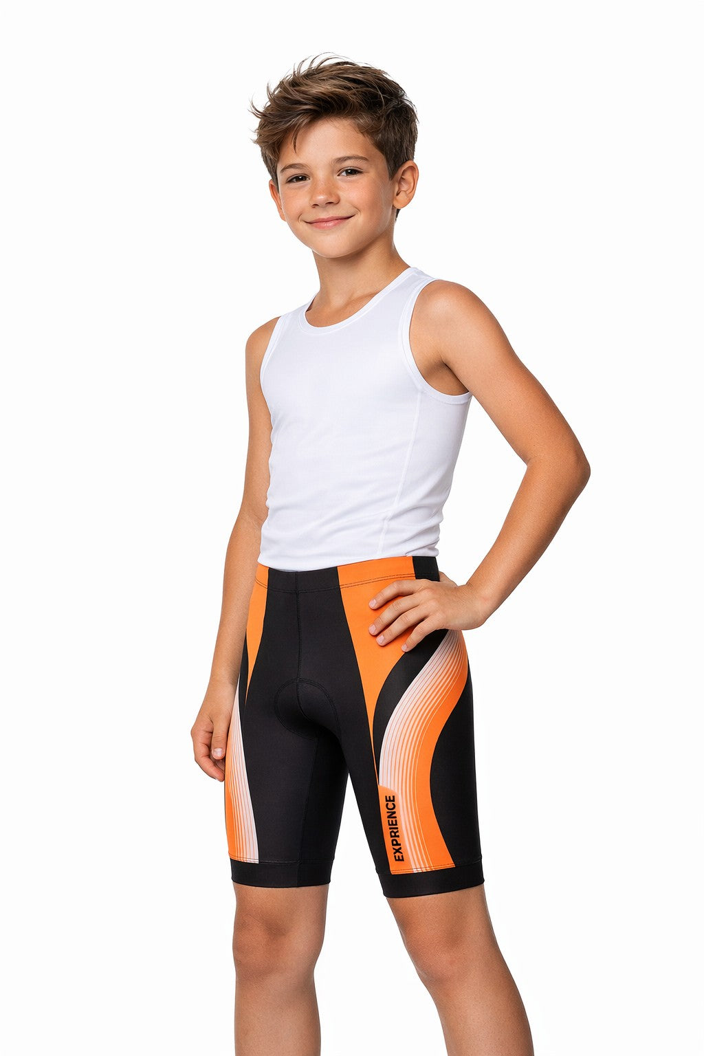 Bermuda de Ciclismo Juvenil Elite UV Preto/Laranja 12 Anos