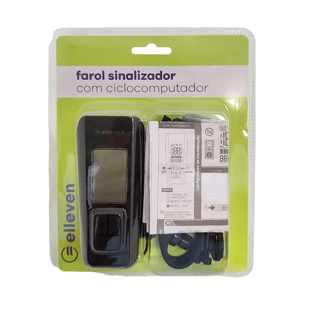 Farol Sinalizador Elleven Com Ciclocomputador Integrado 150 Lumens - Preto Fosco