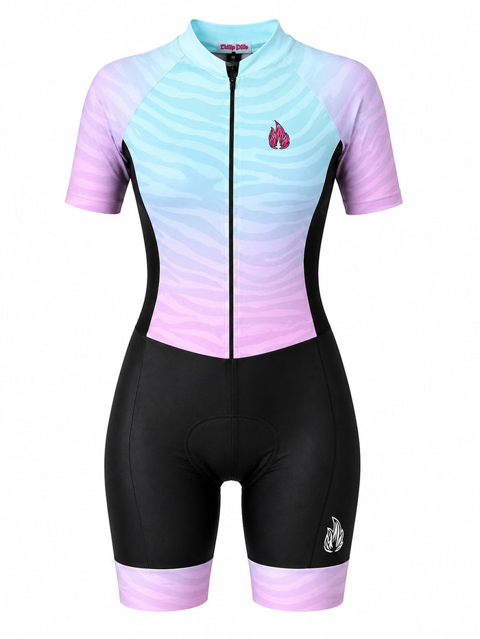 Macaquinho de Ciclismo Filip Dillis Feminino Preto/Azul/Pink - PRETO/AZUL/PINK / P