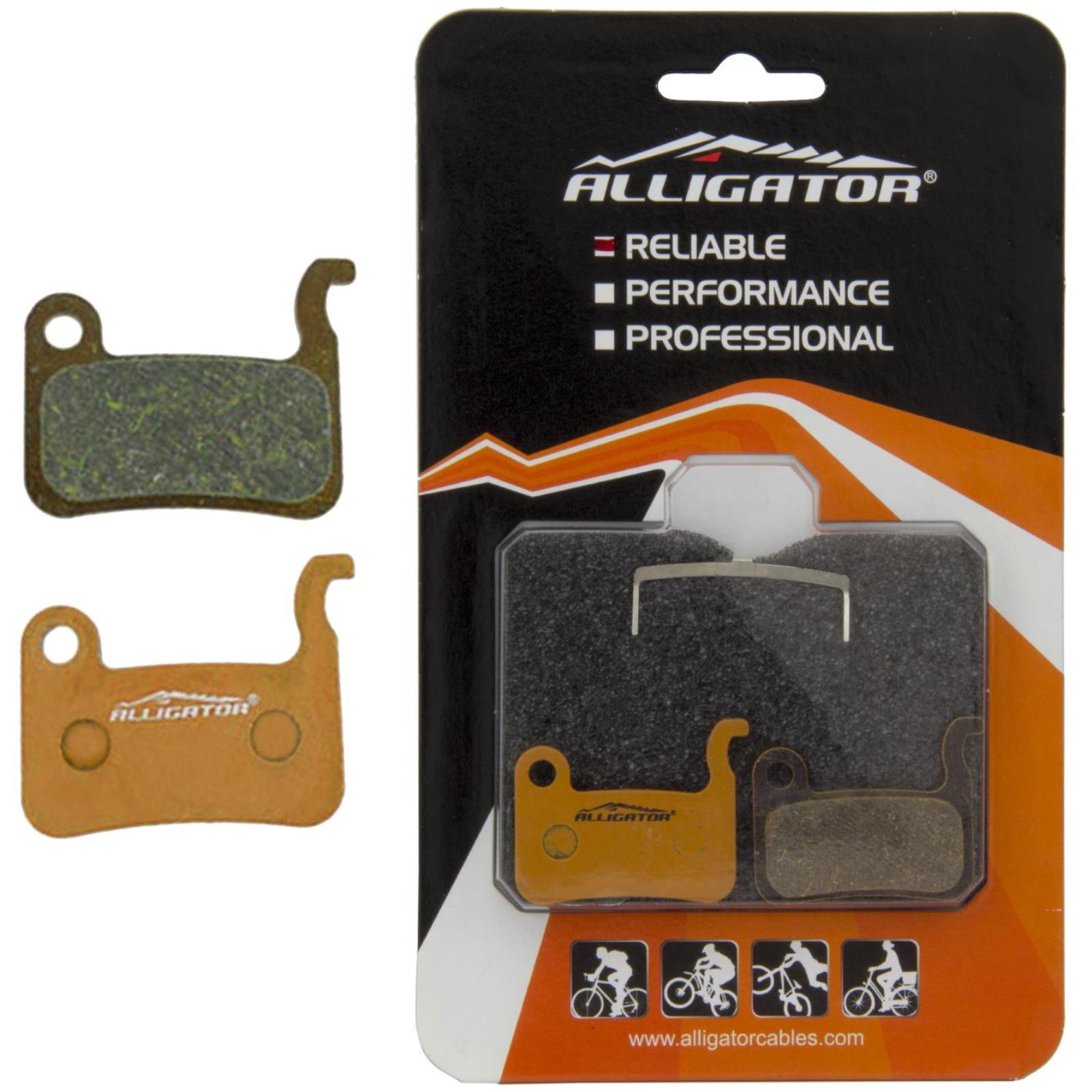 PASTILHA FREIO DISCO ALLIGATOR ORGANICA P/ FREIO A DISCO SHIMANO M585/M601/M665/M765/M776/M800/M965/M966, C/ MOLA (PAR)