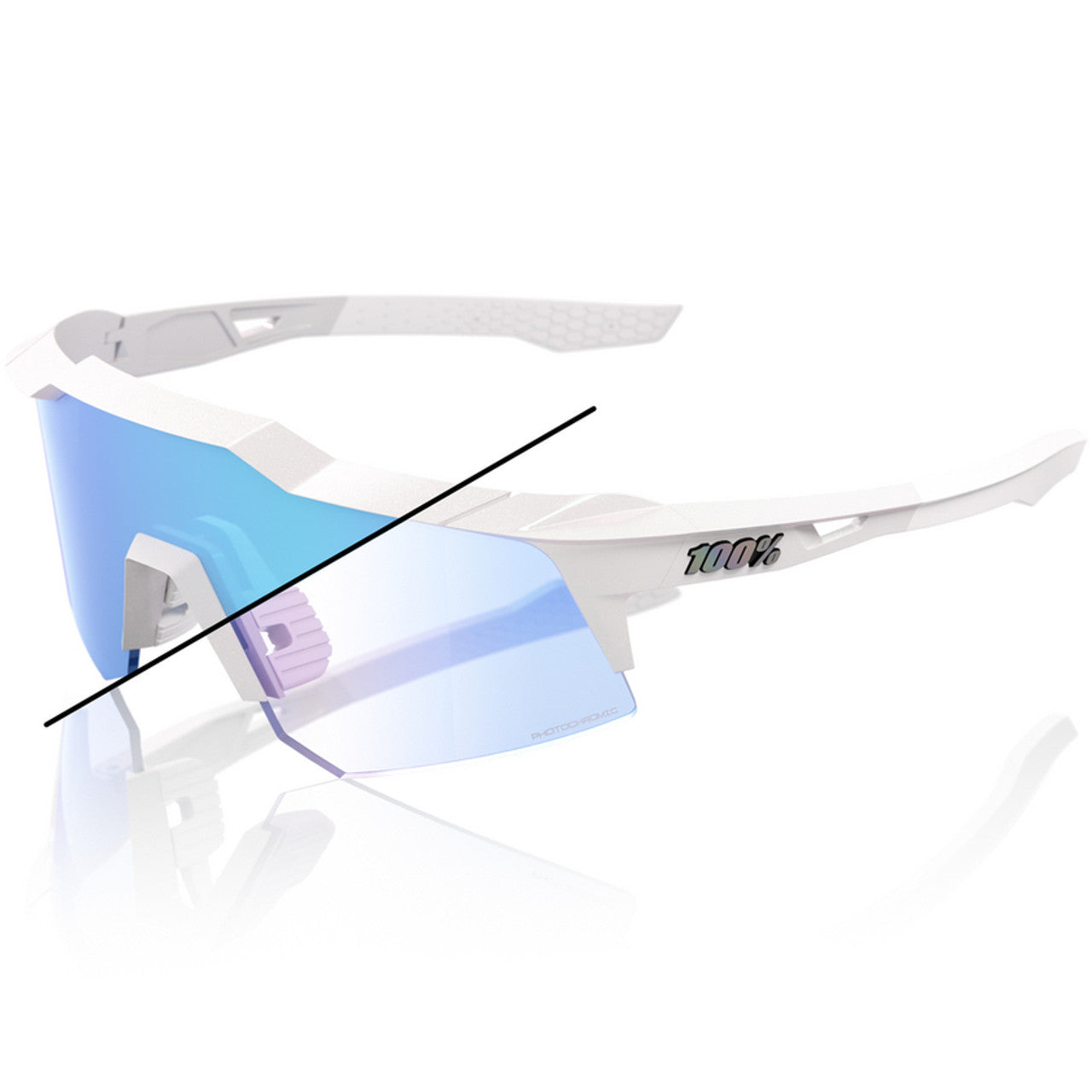 OCULOS 100% SPEEDCRAFT XS - BASTILLE LE - PEARL WHITE GLITTER - BLUE MIRROR PHOTOCHROMIC PRETO