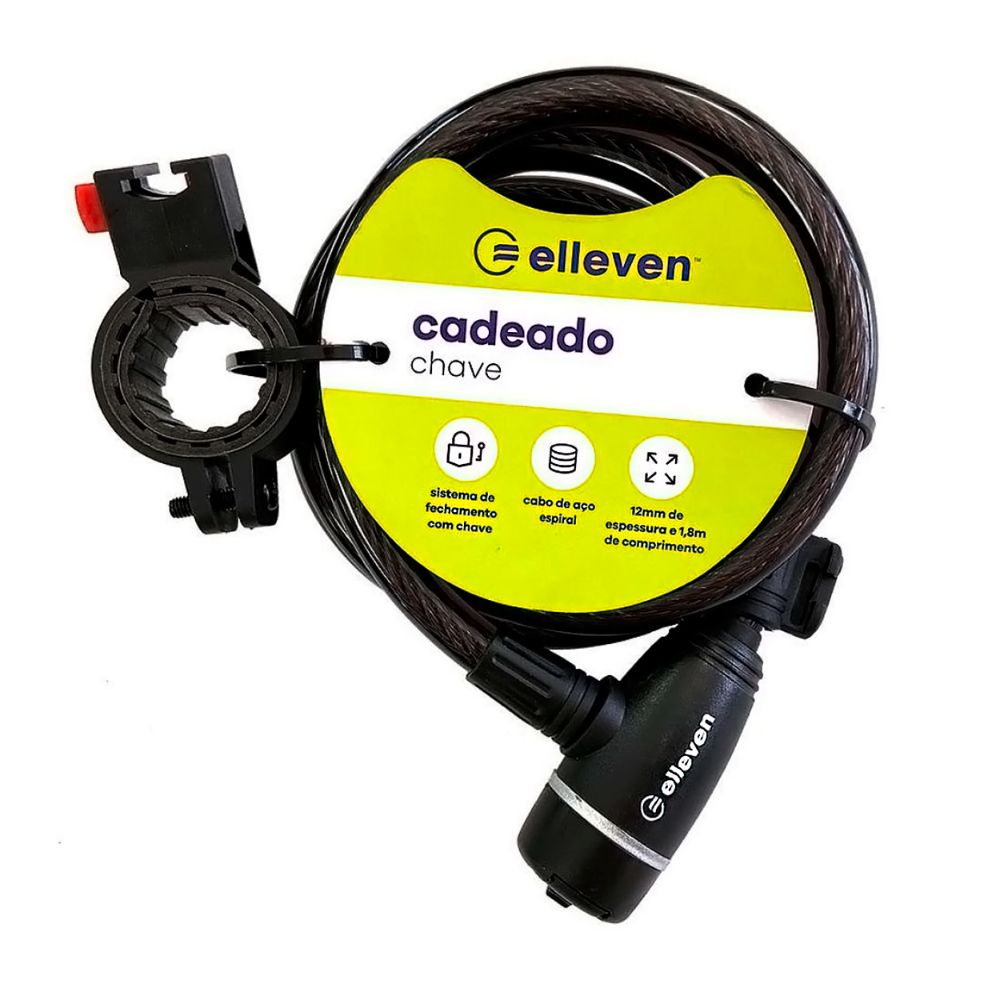 Cadeado Espiral 1,8m X 12mm Elleven C/ Suporte