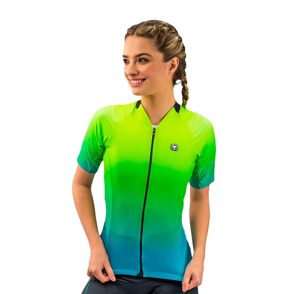 Camisa Ciclismo Free Force Start All Fit Feminina - Amarelo/Verde - P