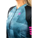 CAMISA CICLISMO FREE FORCE BASIC FEMININA MANGA LONGA CARE - PRETO/AZUL/PINK - M