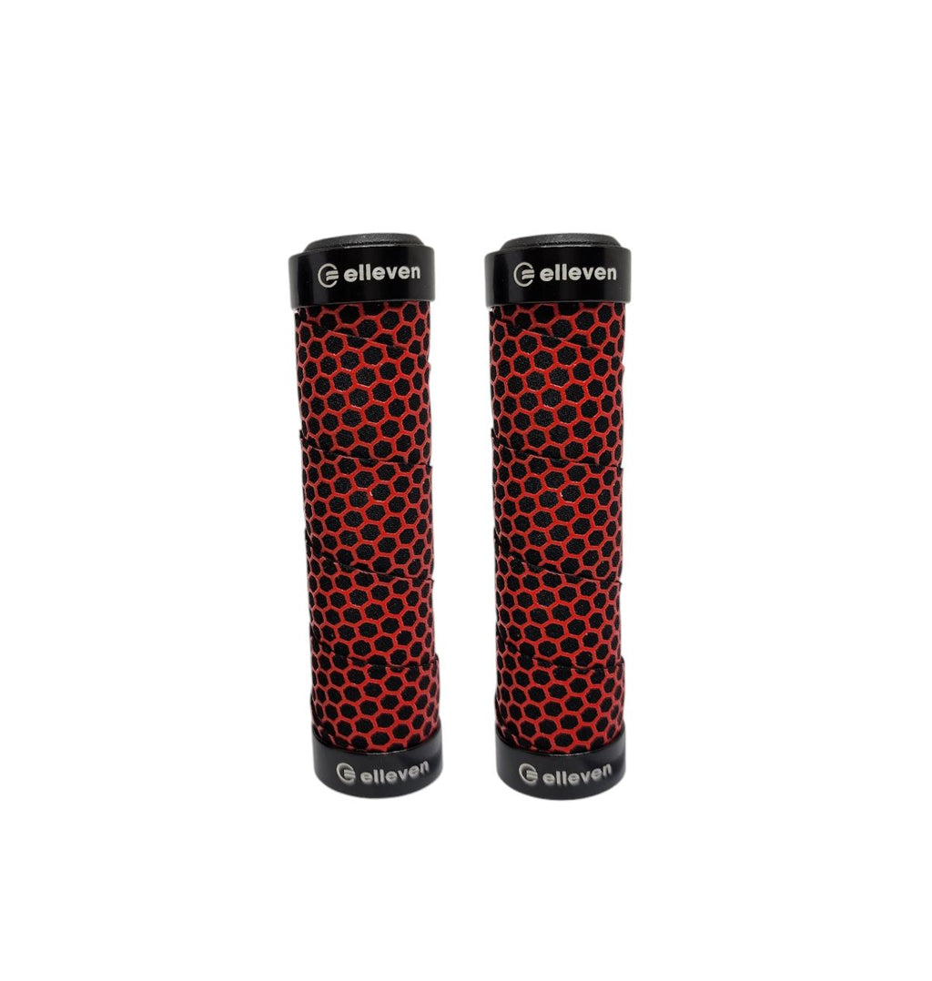 MANOPLA MTB EM EVA COM TRAVA 130MM RELEVO ELLEVEN PRETO/VERMELHO