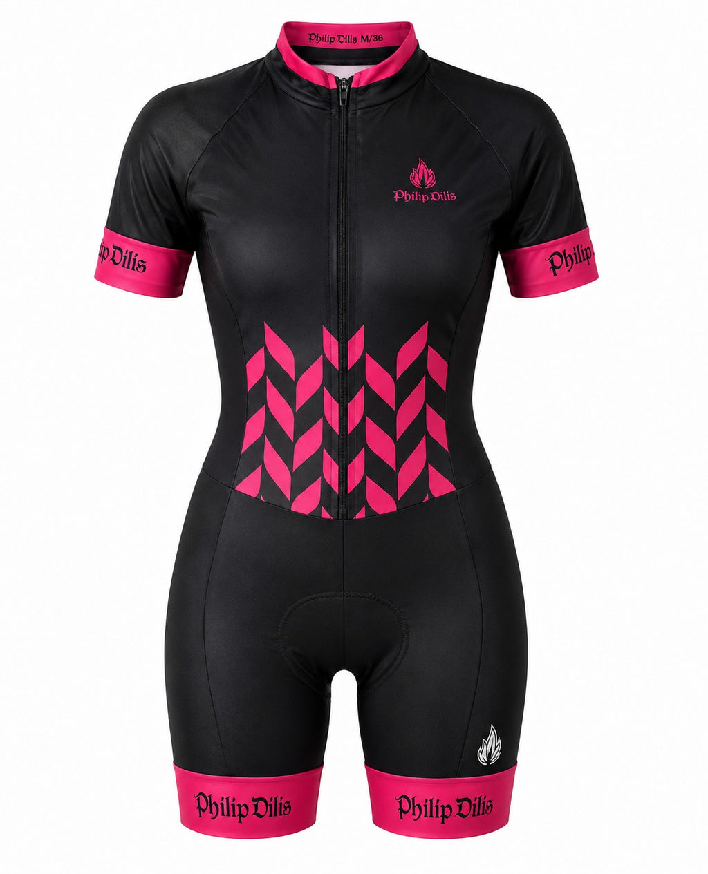 MACAQUINHO CICLISMO FEMININO FILIP DILLIS PRETO/PINK