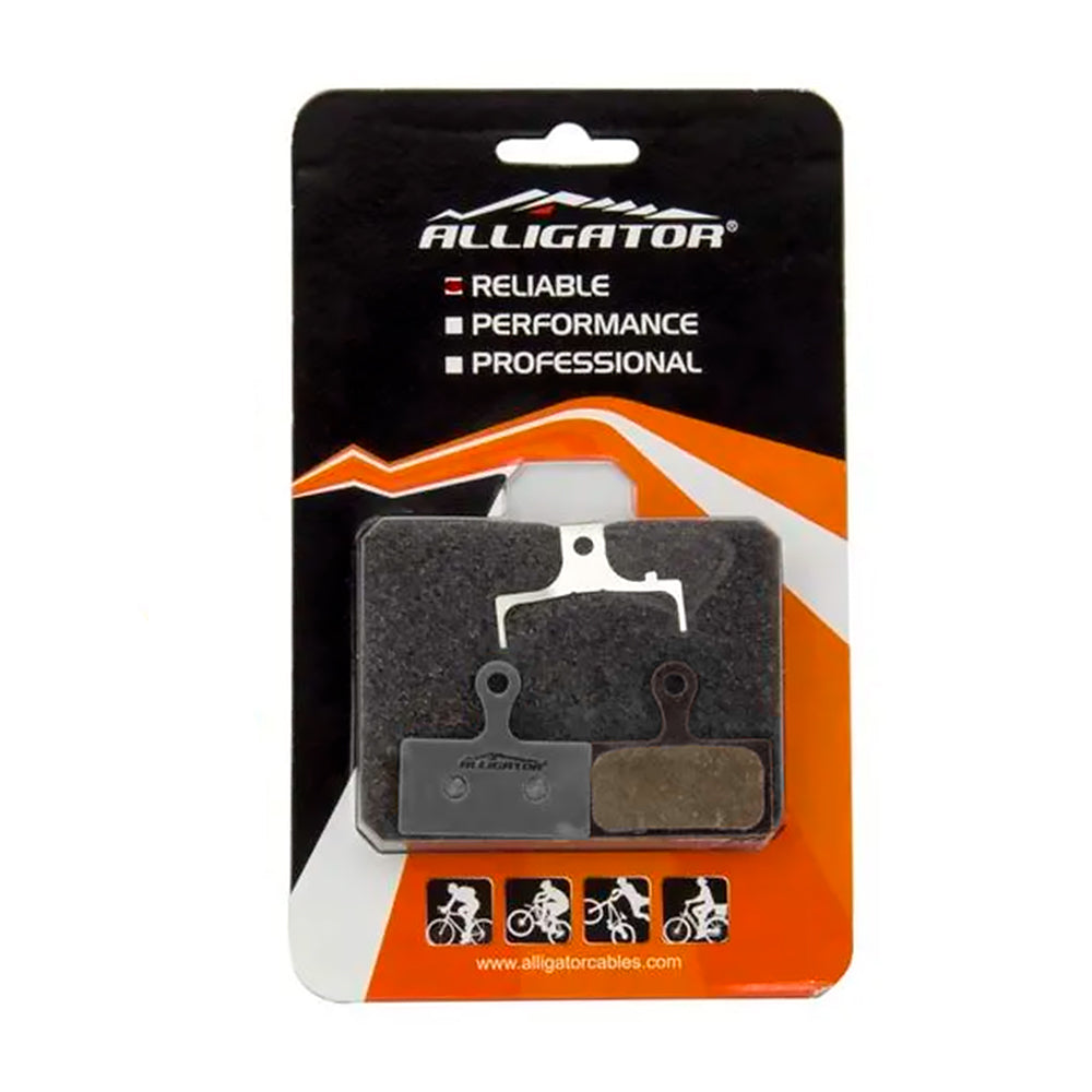 PASTILHA FREIO DISCO ALLIGATOR SEMI METALICA P/ FREIO A DISCO SHIMANO M666/M785/M985/M988 E XTR 2011, C/ MOLA (PAR)