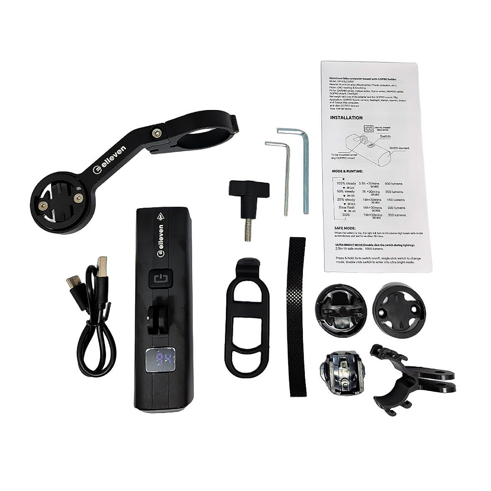 Farol Elleven Com Fixação Por Baixo Com Suporte Gopro Recarregável Usb - Preto Fosco