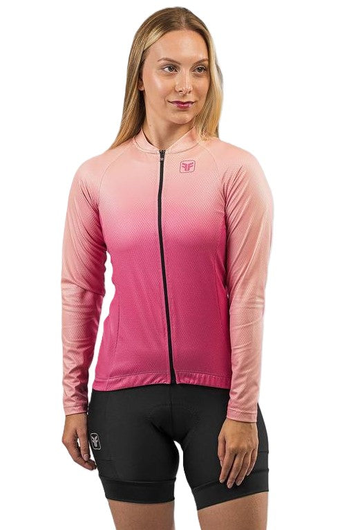CAMISA DE CICLISMO FREE FORCE FEMININA BASIC MANGA LONGA PEACH 2024 - ROSA / G