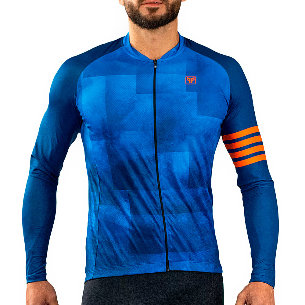 CAMISA CICLISMO FREE FORCE BASIC MANGA LONGA FREEDOM - AZUL/LARANJA - P