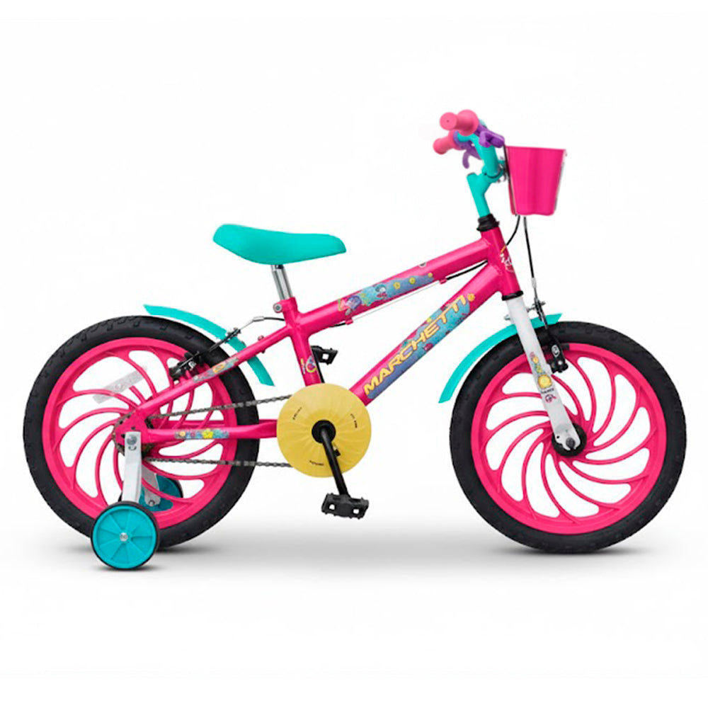 BICICLETA ARO 16 MARCHETTI ZOE AÇO ROSA/BRANCO/VERDE