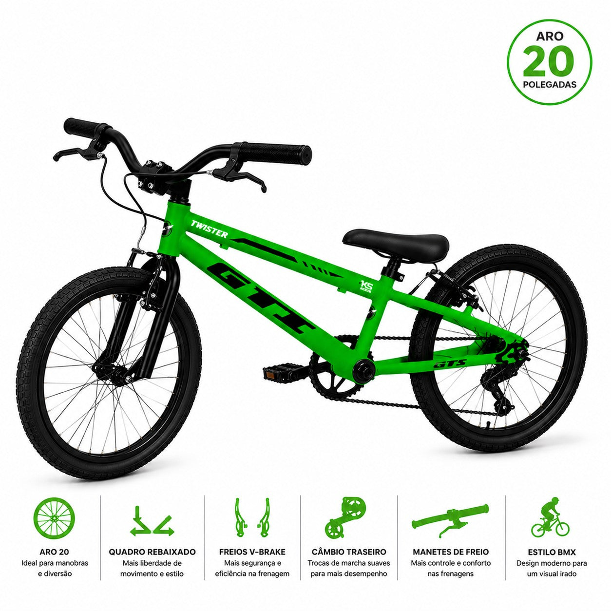 BICICLETA ARO 20 GTI VERDE / PRETO 3v