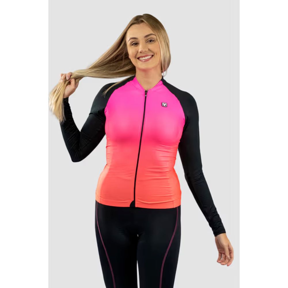 Camisa Ciclismo Free Force Feminina Start Manga Longa Gradient Peluciada