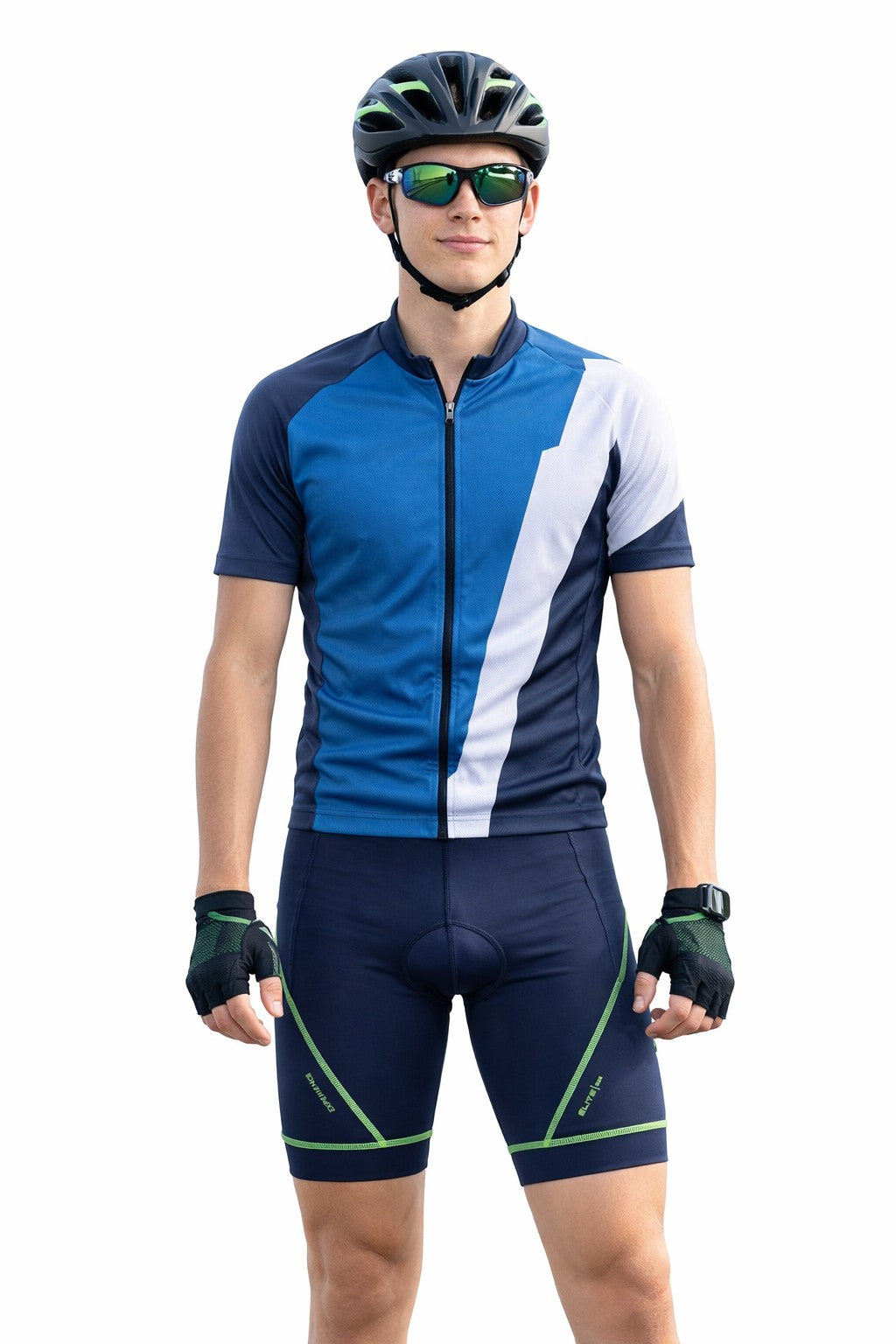 Bermuda ELITE Esporte Masc P/ Ciclista UV PROTECTION MARINHO/VERDE 16 ANOS