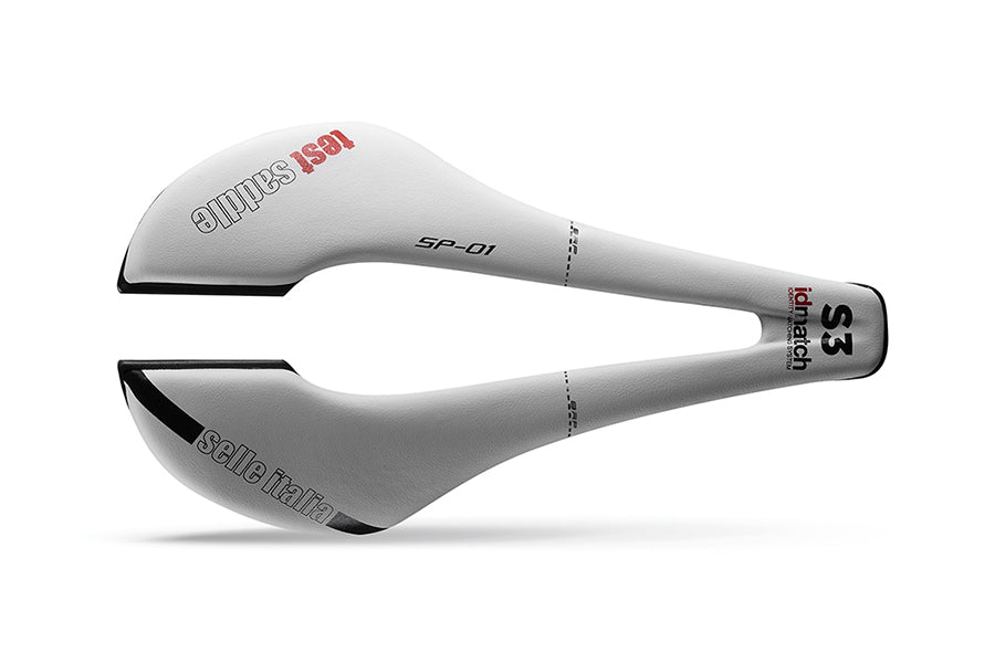 SELIM SELLE ITALIA TEST EDITION SP-01 BOOST SUPERFLOW TM BRANCO 135X250MM USADO EM BIKE FIT