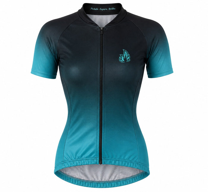 Camisa Ciclismo Filip Dillis Feminina Azul/Verde/Preto - AZUL/VERDE/PRETO / M