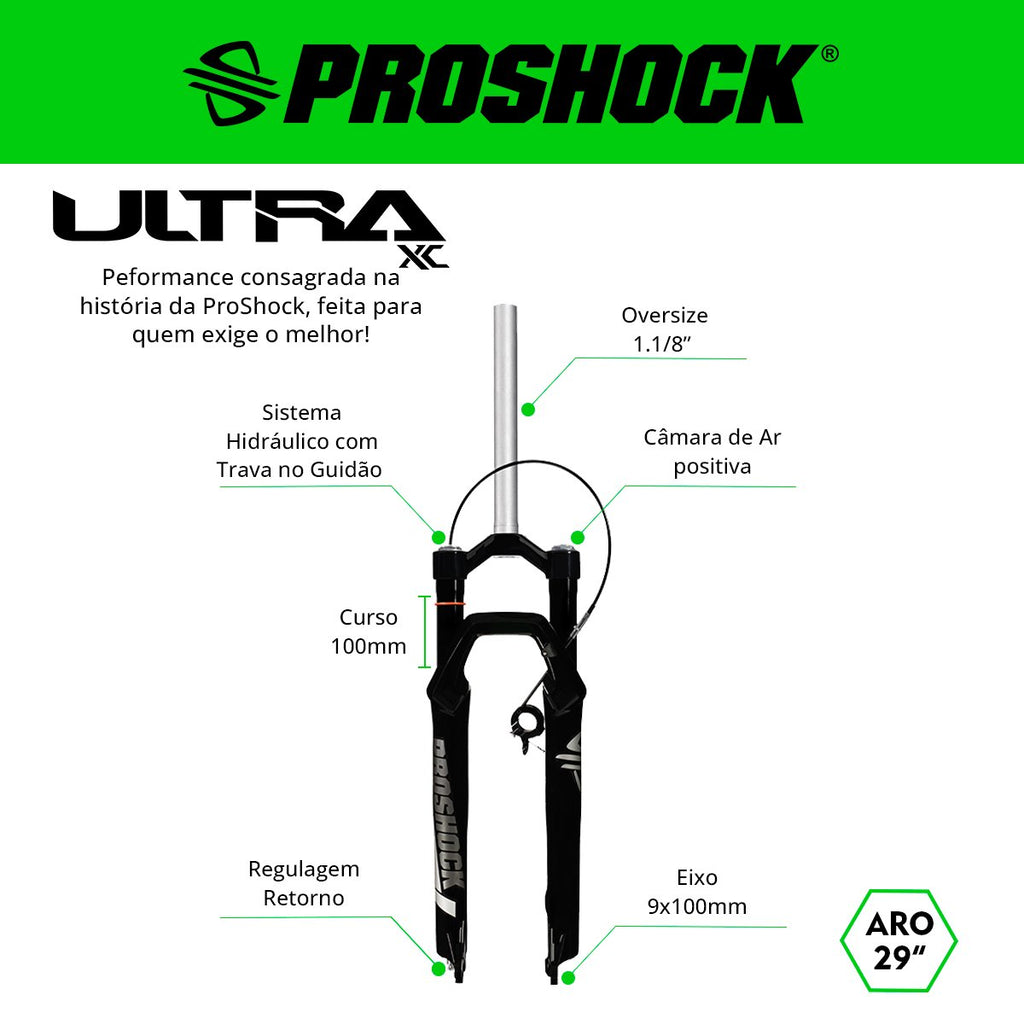 SUSPENSÃO ULTRA XC TRAVA NO GUIDÃO SPIDER ARO 29 EIXO 9X100 PRETA BRILHANTE