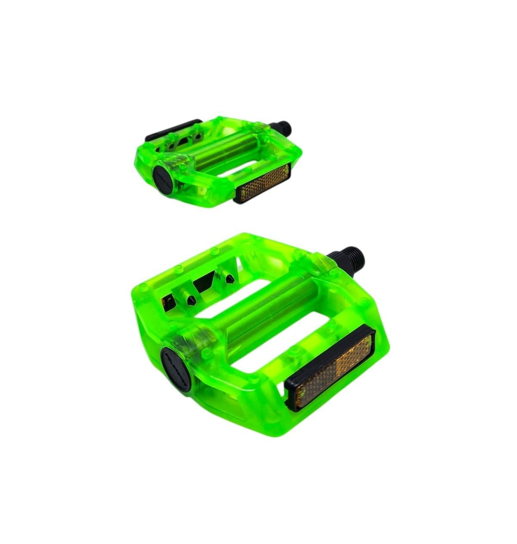 PEDAL PLATAFORMA 9/16 ESFERADO ACRÍLICO COM REFLETOR TRANSPARENTE VERDE
