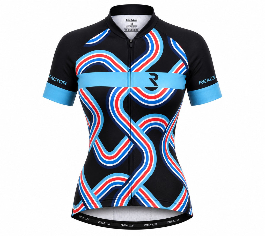 Camisa Ciclismo Feminino Refactor Duna Preto/Azul/Rosa