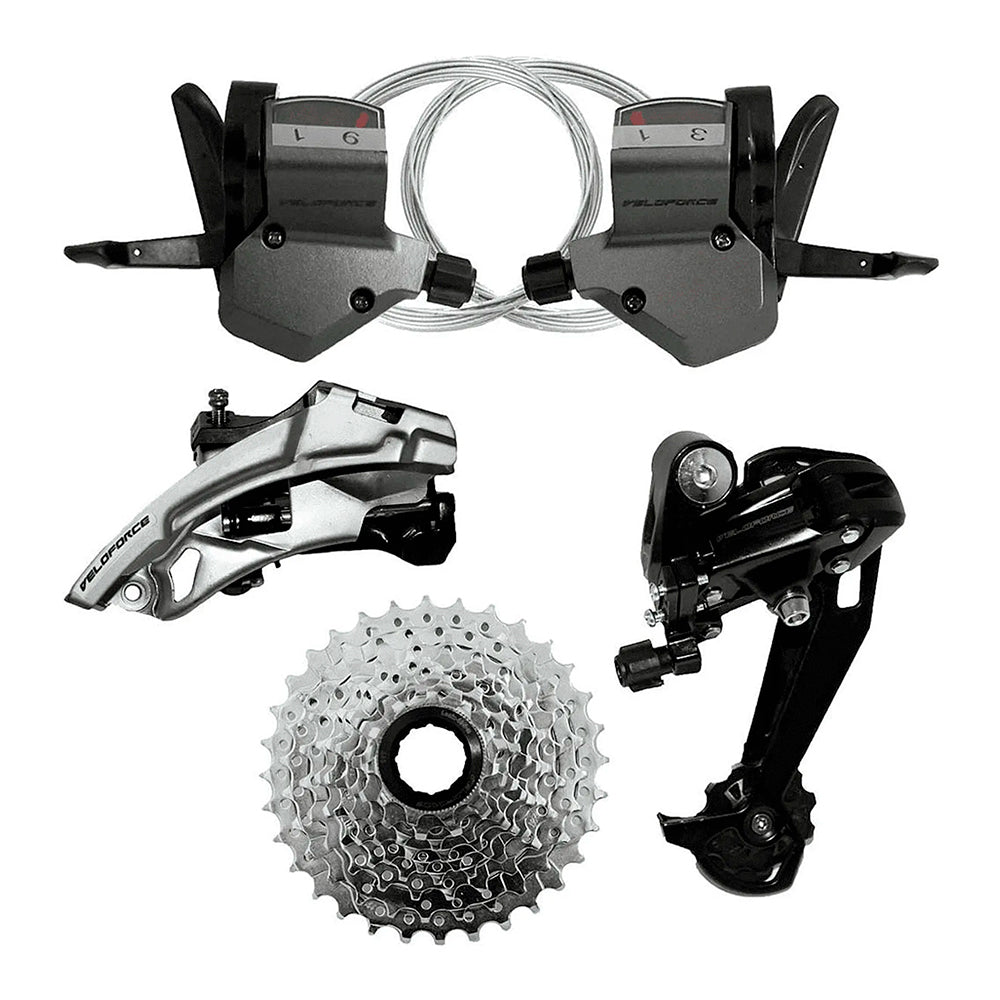 GRUPO VELOFORCE 27V C/ CÂMBIOS, ALAVANCA E CASSETE 11/32D - PRETO/PRATA