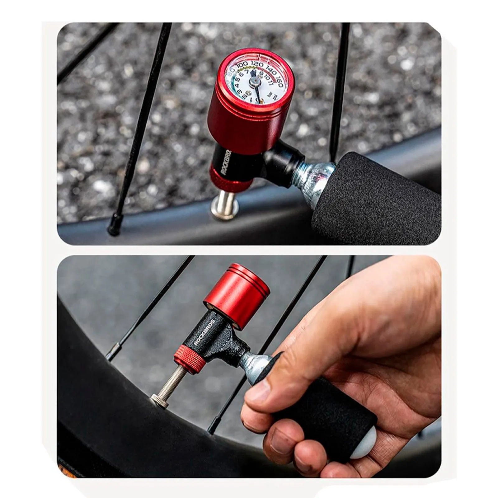 Aplicador Co2 Rockbros Com Gatilho E Manômetro Em Aluminio - Preto/Vermelho