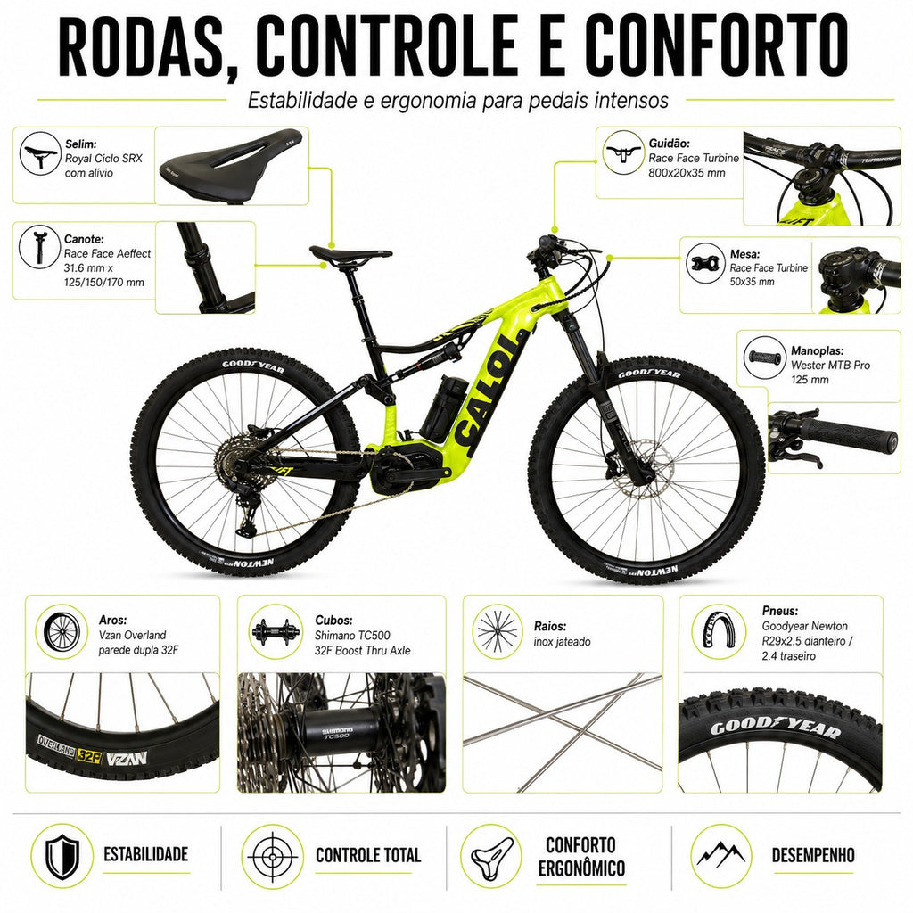 BICICLETA 29 CALOI E-VIBE LIFT ELÉTRICA VERDE TAMANHO M