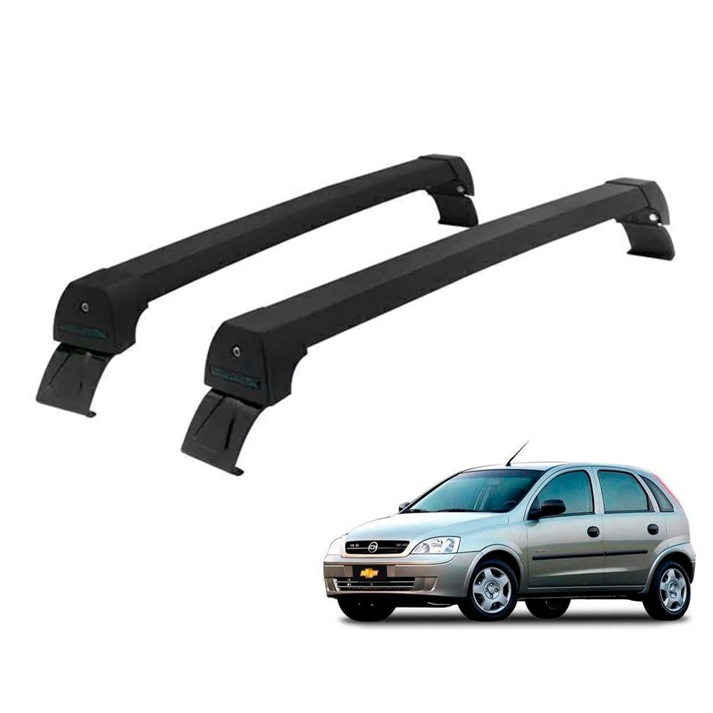 RACK LONG LIFE SPORT ALUM. PRETO P/ CHEVROLET CORSA HATCH/SEDAN 4P 2004+ (PCrs-4) - PRETO