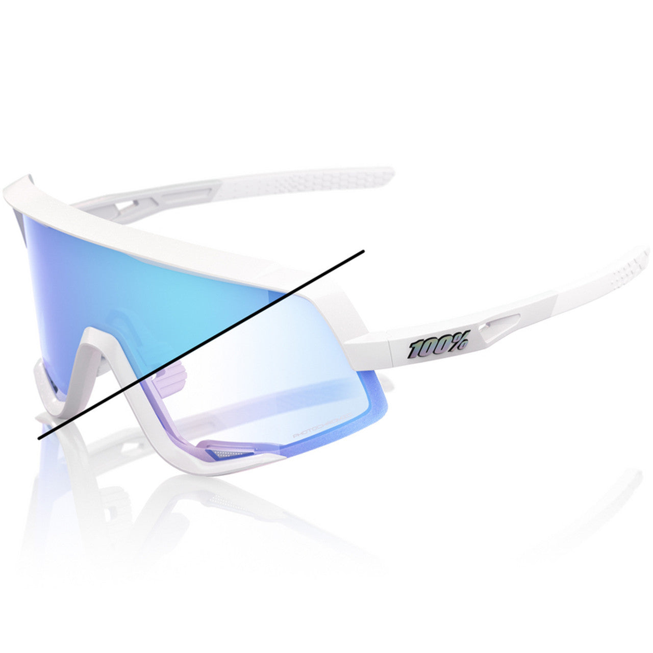 OCULOS 100% GLENDALE - BASTILLE LE - PEARL WHITE GLITTER - BLUE MIRROR PHOTOCHROMIC PRETO