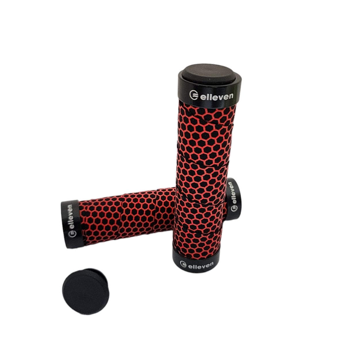 Manopla Mtb Em Eva Com Trava 130mm Relevo Elleven Preto/Vermelho