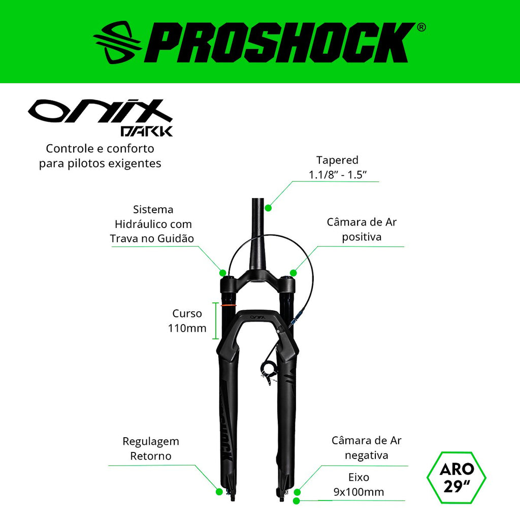 SUSPENSÃO ONIX DARK TRAVA NO GUIDÃO SPIDER ARO 29 EIXO 9X100 PRETA FOSCA
