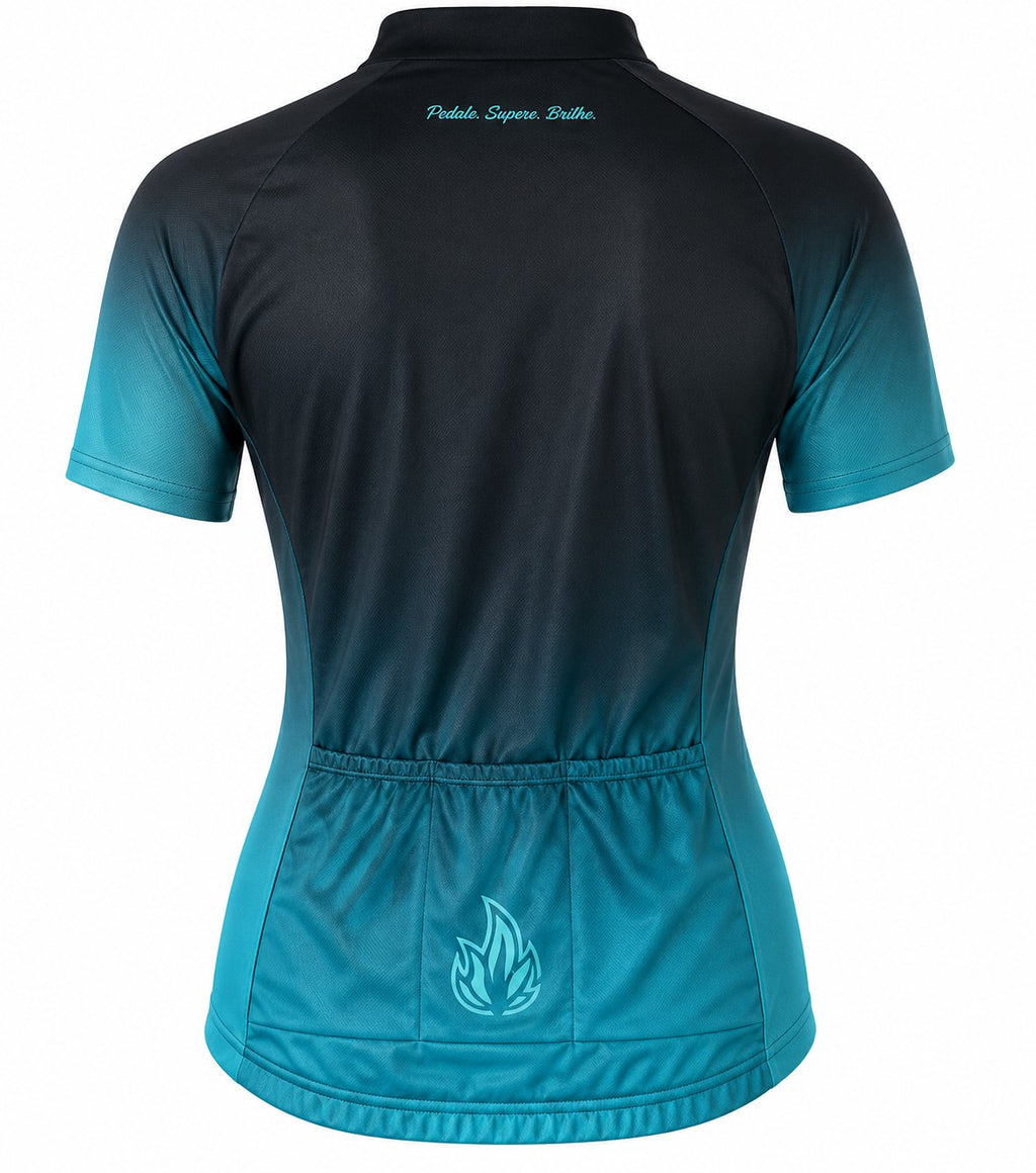 Camisa Ciclismo Filip Dillis Feminino Azul/Verde/Preto