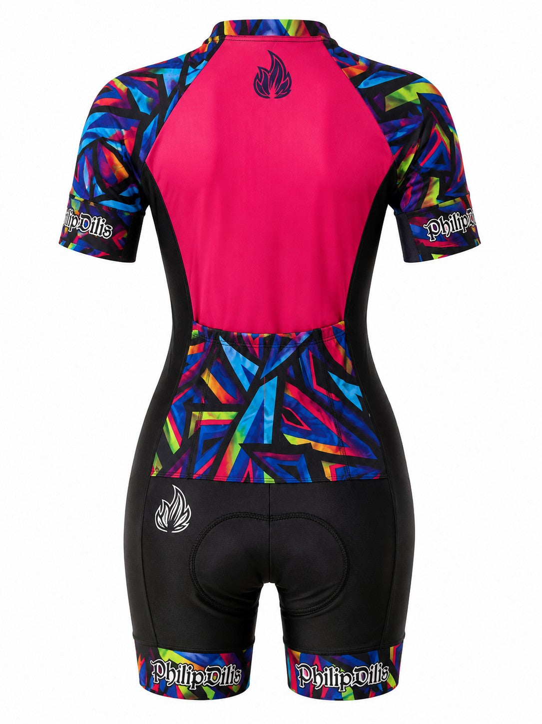 MACAQUINHO CICLISMO FEMININO FILIP DILLIS PRETO/PINK/COLORS