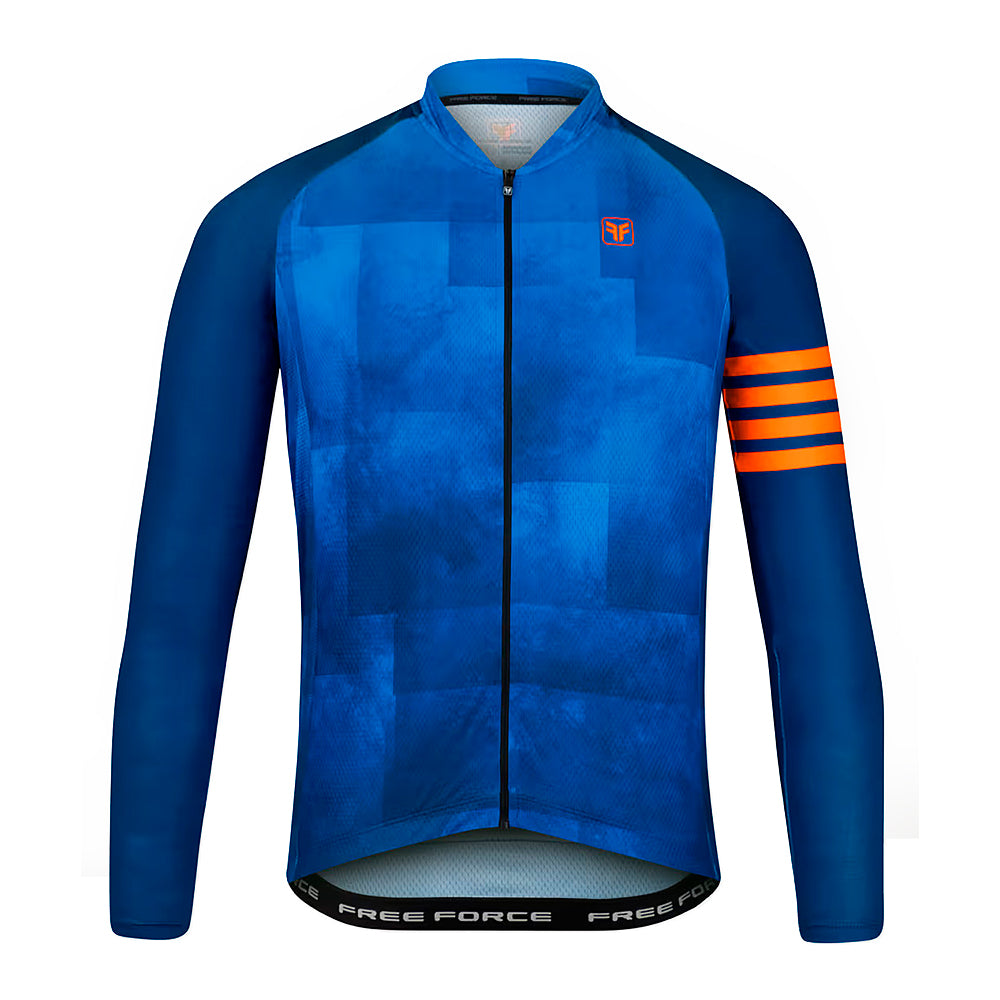 CAMISA CICLISMO FREE FORCE BASIC MANGA LONGA FREEDOM - AZUL/LARANJA - P