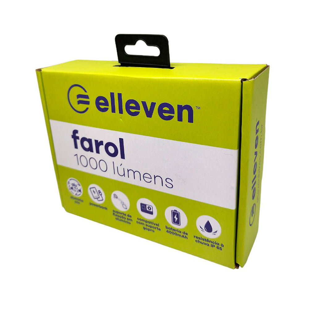 Farol Elleven Com Fixação Por Baixo Com Suporte Gopro Recarregável Usb - Preto Fosco