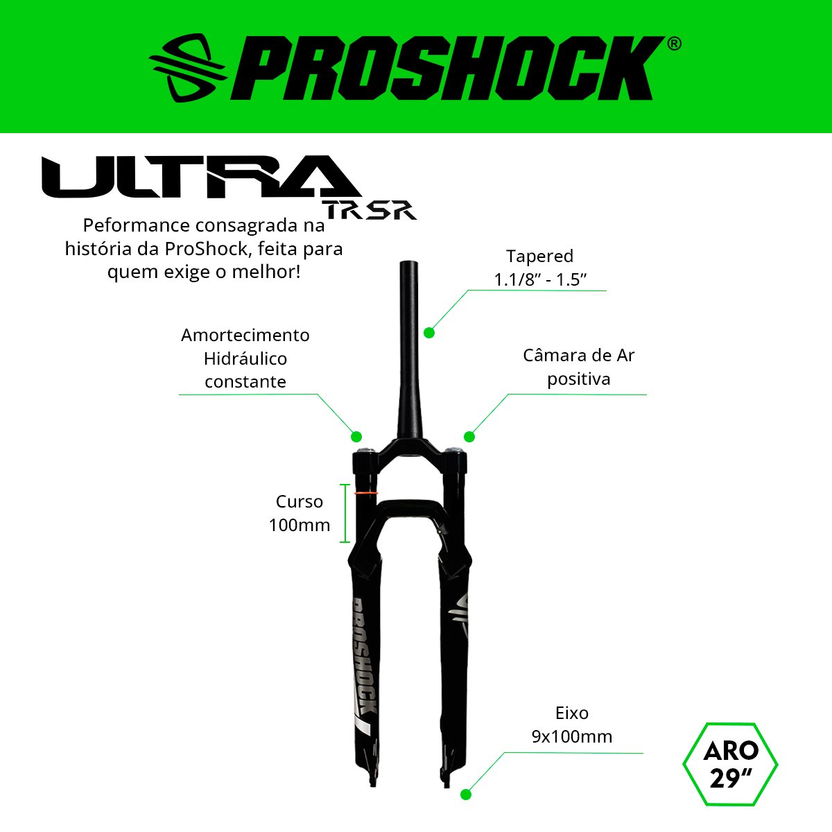 SUSPENSÃO ULTRA TR SR SPIDER ARO 29 EIXO 9X100 PRETA BRILHANTE