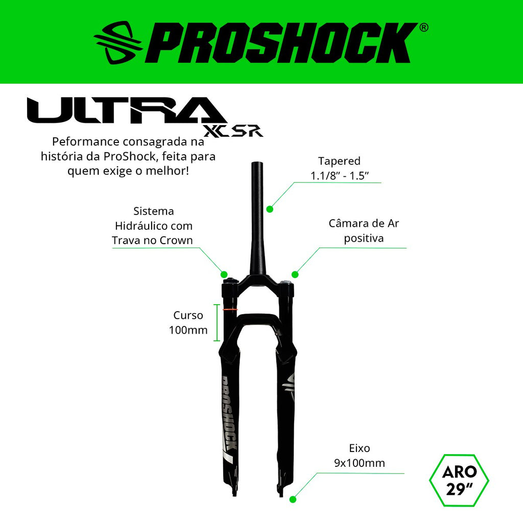 SUSPENSÃO ULTRA XC TRAVA NO CROWN SR SPIDER ARO 29 EIXO 9X100 PRETA BRILHANTE