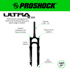 SUSPENSÃO ULTRA XC TRAVA NO CROWN SR SPIDER ARO 29 EIXO 9X100 PRETA BRILHANTE